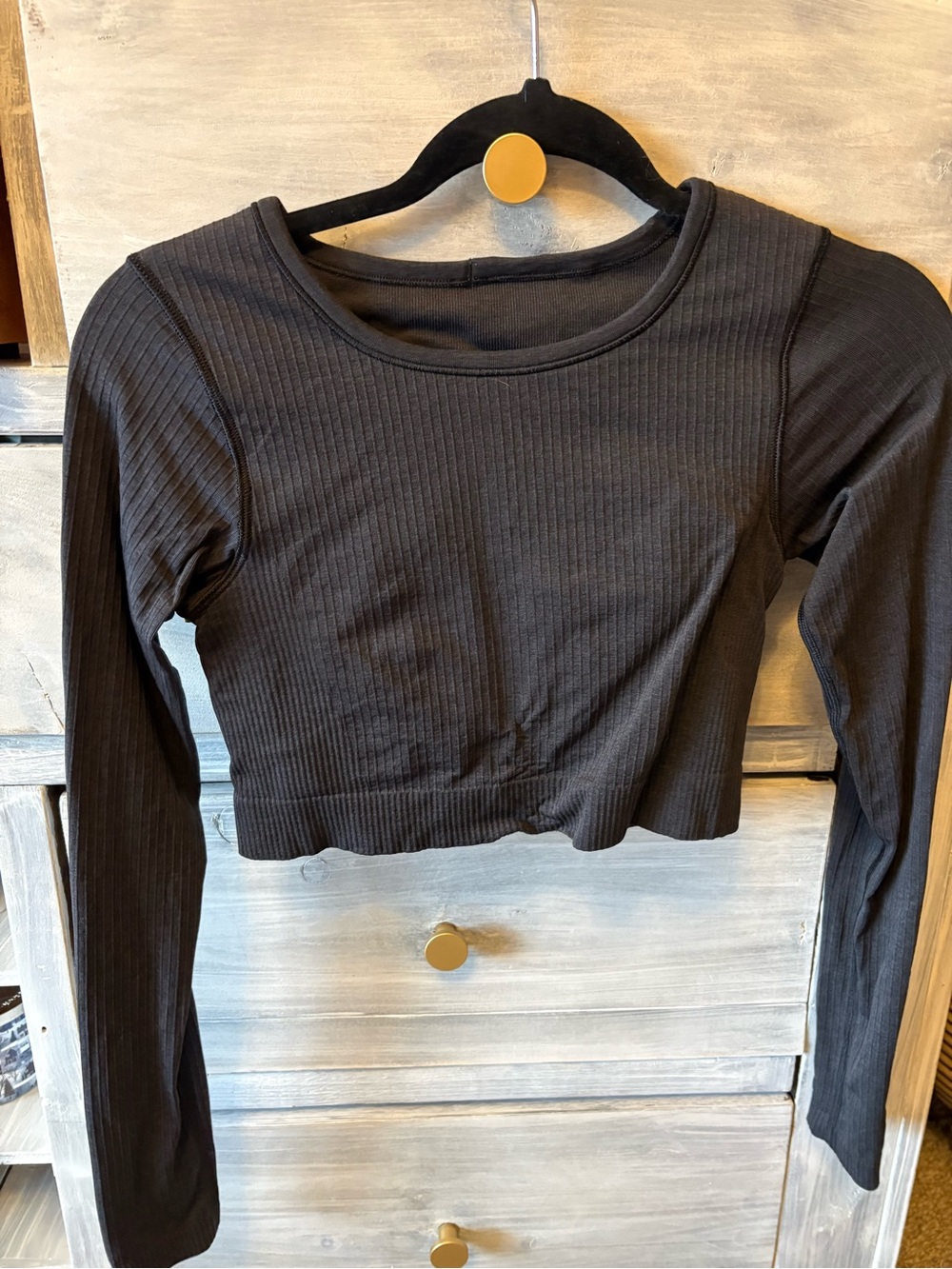 lululemon athletica Ebb to Street Black Ribbed Long-Sleeve Crop Top